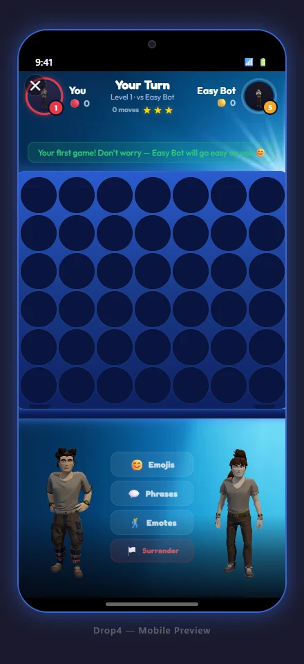 Drop4 in-match board